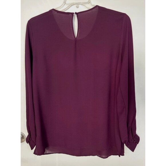 Tahari Women Burgundy Long Sleeve Blouse Keyhole Back Size L - Picture 2 of 5